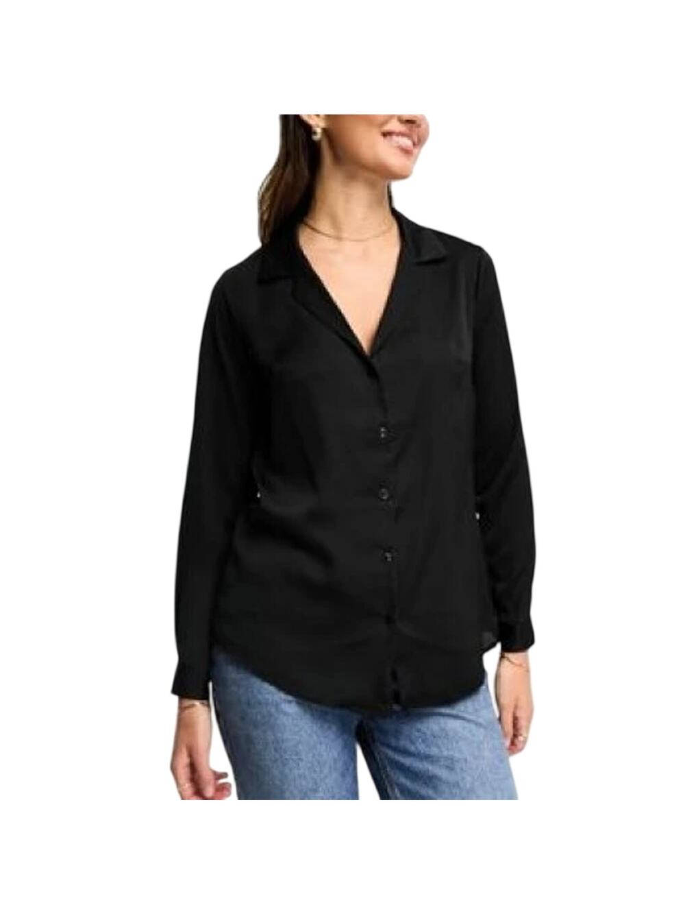 Asos Relaxed Black Satin Button Down Shirt Size US 0